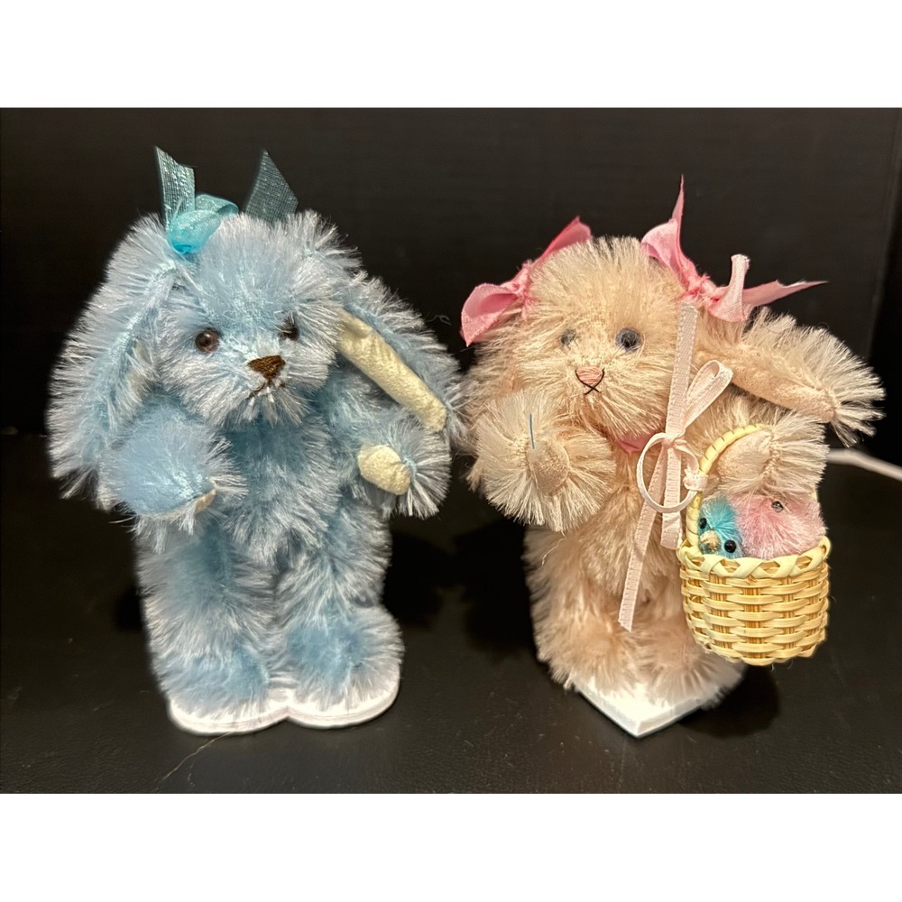 Norma Thomas 4.5" Miniature Bunny Set Blue Peach Easter Collectible 1998